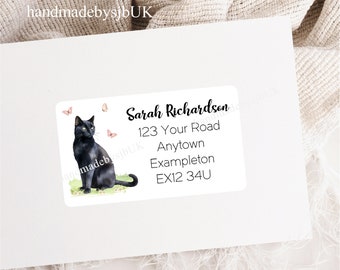 Bombay/Black Cat Personalised Address Labels, 42 Custom Return Labels (2 A4 Sheets), Each Sticker is 2.5 x 1.5 Inches, Matte Finish