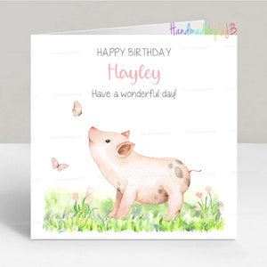 Carte d'anniversaire personnalisée cochon, jolie carte d'animaux de la ferme 6 x 6 po, vierge à l'intérieur, idéale pour maman/fille/petite-fille/soeur/nièce/amie