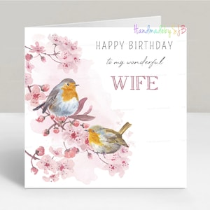 Carte d'anniversaire de femme Robin, carte de voeux d'oiseaux de jardin, 6 x 6 po, vide à l'intérieur