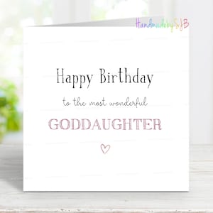 Biglietto di auguri per il compleanno della figlioccia, biglietto di auguri di buon compleanno alla più meravigliosa figlioccia, biglietto di auguri sentimentale, 6" x 6", interno vuoto