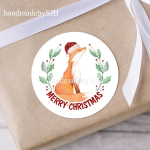 24 Weihnachtsaufkleber Fuchs, 40mm, matt, A4-Bogen, lustige runde Etiketten für Briefumschläge / Geschenke