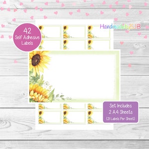 Sunflowers/Flowers Floral Labels, 42 Blank Multi Purpose Stickers (2 A4 Sheets, 21 Per Sheet), Fun For Address Labels/Gift Tags/Labelling