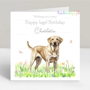 Personalisierte gelbe Labrador Geburtstagskarte, jedes Alter, Tochter / Enkelin / Schwester / Nichte / Freund / Mutter, 6 "x 6", innen leer