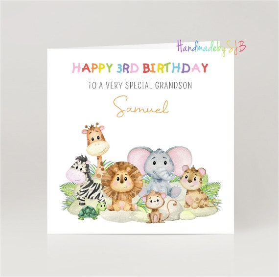 Tarjeta de cumpleaños personalizada de animales de safari, para
