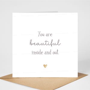 Você é linda, cartão de incentivo sentimental para amizade, dia dos namorados, casamento, aniversário, marido, esposa, 6"x6", em branco por dentro