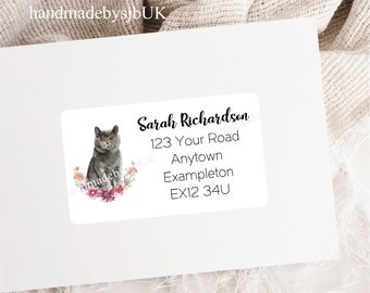 British Shorthair Cat Personalised Address Labels, 42 Custom Return Labels (2 A4 Sheets), Each Sticker is 2.5 x 1.5 Inches, Matte Finish-No2