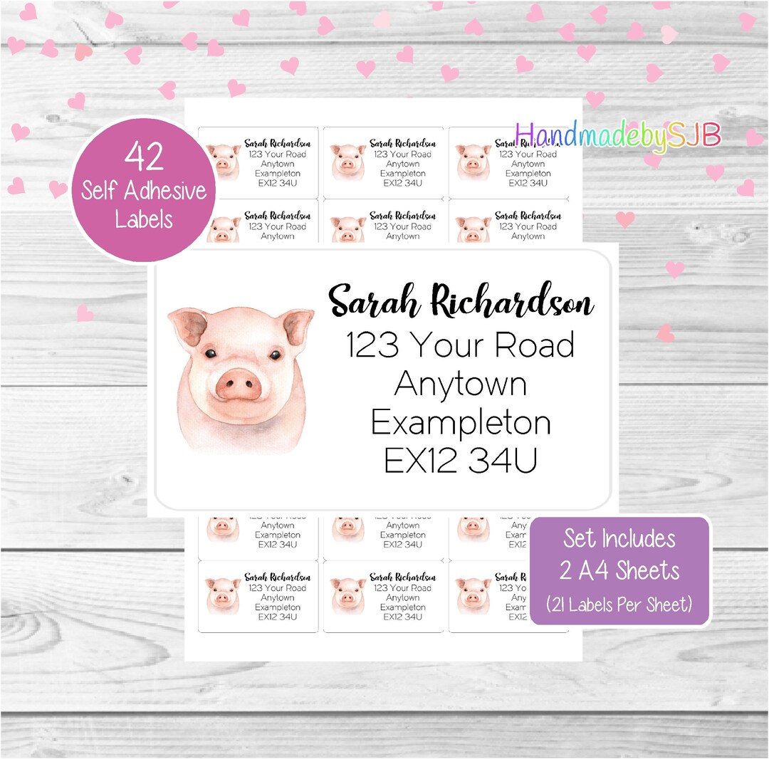 Pig Personalised Address Labels, 42 Custom Return Stickers, Lovely Set ...