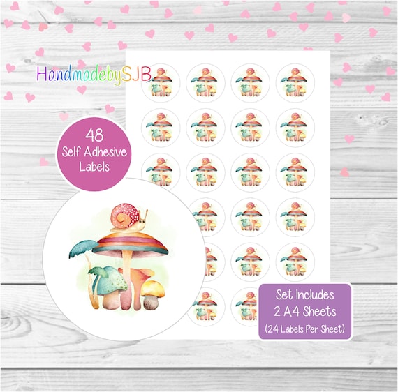 Snail Stickers, 48 Round Labels (2 A4 Sheets, 24 Per Sheet), Great For Envelope Seals/Party Bags/Favors/Cards/Gifts