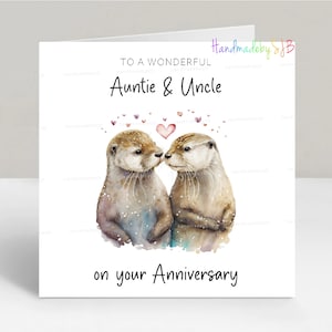 Gelukkige verjaardag tante en oom, op je verjaardagswenskaart, schattige sentimentele otterafbeelding, 6 x 6 inch, blanco binnenkant