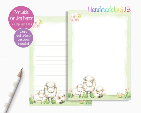 A5 printable PACK 10 designs lined & unlined writing paper cute animals 4 kids