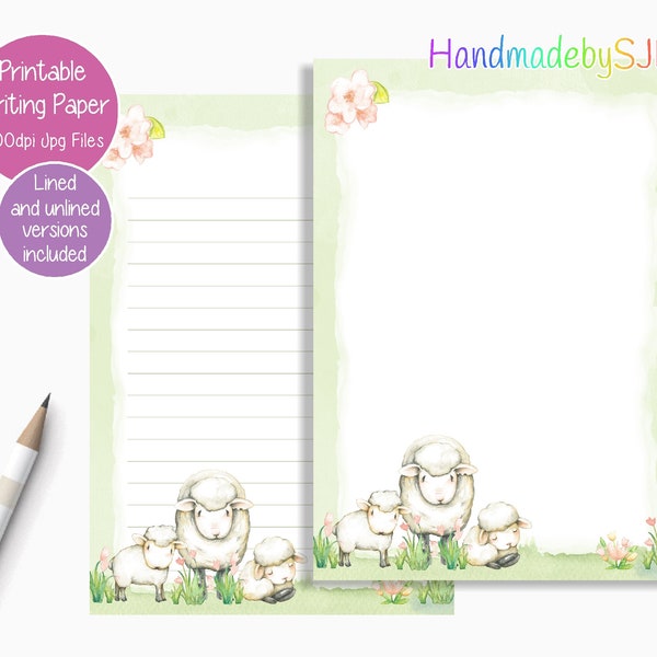 Sheep Printable Writing Paper/Digital Download A5 Note Paper/Instant Download Letter Paper/Downloadable Stationery Set/Farm Animal Gift
