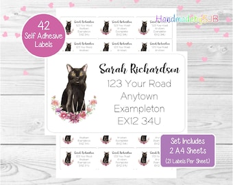 30 Custom Simple Cat Personalized Address Labels
