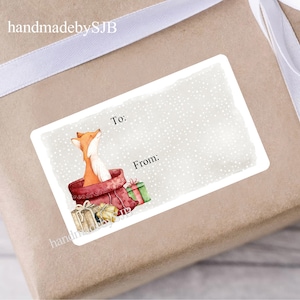 Étiquettes cadeaux de Noël Fox, 42 autocollants, finition mate, 2 feuilles A4, excellentes étiquettes cadeaux pour cadeaux/sacs de fête