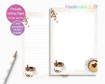 Coffee Printable Writing Paper/Digital Download Note Paper/Instant Download A5/US Letter Size Paper/Downloadable Stationery Set
