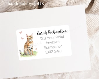 Bengal Cat Personalised Address Labels, 42 Custom Return Labels (2 A4 Sheets), Each Sticker is 2.5 x 1.5 Inches, Matte Finish