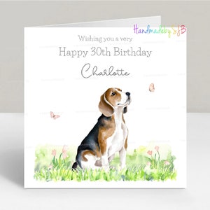 Personalisierte Beagle Geburtstagskarte, jeder Name / Alter, Tochter / Enkelin / Schwester / Nichte / Freund / Mutter, 6 "x 6", innen leer