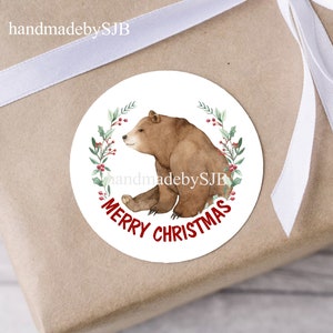 24 kerststickers beer, 40 mm (1,5 inch), matte afwerking, A4-vel, leuke ronde labels voor envelopzegels/cadeaus