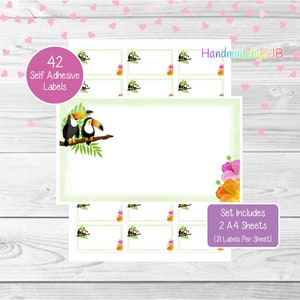 Toucan Labels, 42 Blank Multi Purpose Stickers (2 A4 Sheets, 21 Per Sheet), Fun For Address Labels/Gift Tags/Party Bags