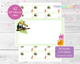 Toucan Labels, 42 Blank Multi Purpose Stickers (2 A4 Sheets, 21 Per Sheet), Fun For Address Labels/Gift Tags/Party Bags