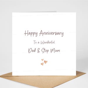 Biglietto di auguri per l'anniversario di matrimonio di papà e matrigna, Buon anniversario a un papà meraviglioso e a una matrigna, Biglietto di auguri semplice per l'anniversario di matrimonio, 15x15 cm, interno vuoto