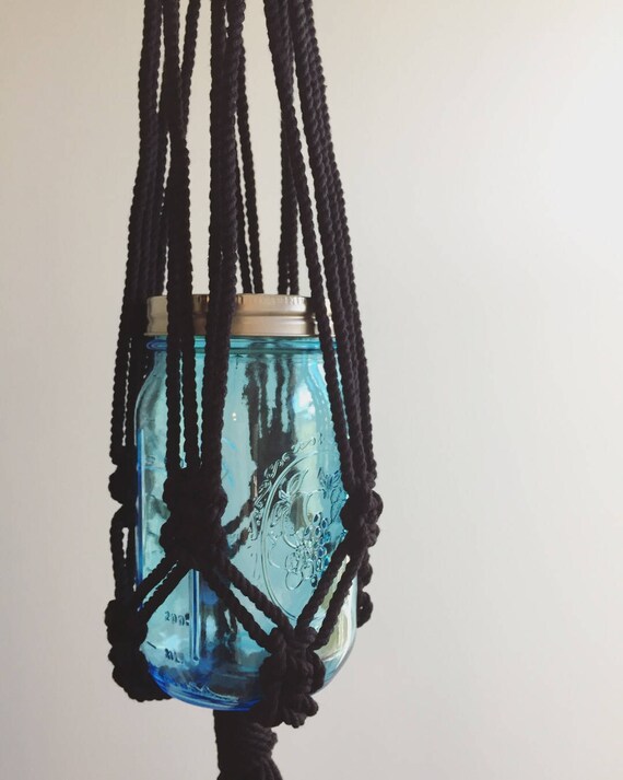 Items similar to Mason Jar Macrame Plant Hanger Black, Small on Etsy