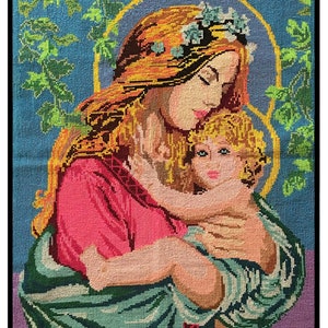 Embroidered-Picture-Crewel-Needle-Cross-Embroidered "Madonna with Child"