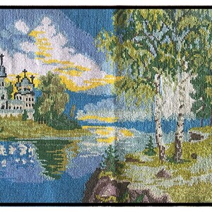 Embroidered Pictures -Handcrafted & Finished Piece  &quot;Church in Birch Grove&quot;