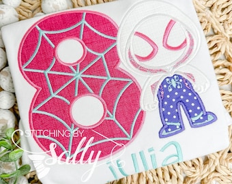 Pink Spider Birthday, Spider Girl Appliqué, Personalized Birthday Shirt, Themed Birthday Party