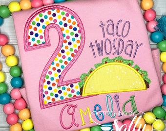 Taco Twosday Fiesta Birthday Shirt, Birthday Appliqué Shirt, Taco Appliqué, Taco Birthday