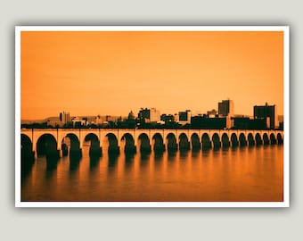 Harrisburg City and Susquehanna River Print – Trippy Redscale Abstract Pennsylvania Cityscape Wall Art