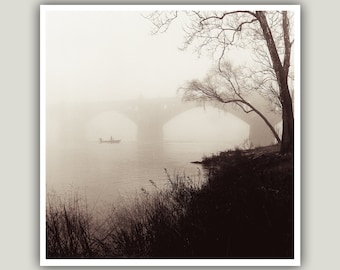 Wrightsville Bridge Fog 8x8 Print, Susquehanna River Vintage Photo