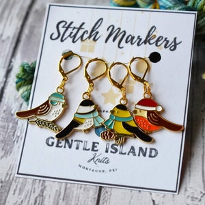 Stitch Markers - bundled up birds, set of four