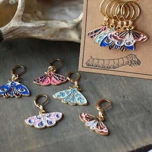 Stitch Markers - boho butterflies or insects, set of five