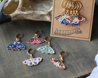 Stitch Markers - boho butterflies or insects, set of five