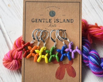 Stitch markers, rainbow balloon puppy set of 6.