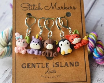 Too cute puffy critter stitch markers, set of 5 with either clasps or rings.