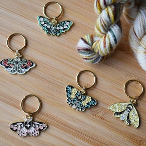 Stitch Markers - boho moths, set of five