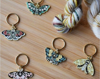 Stitch Markers - boho moths, set of five