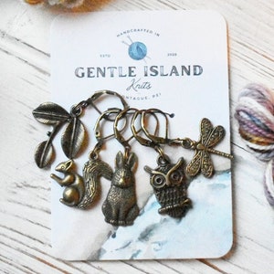 Stitch markers: bronze critter set of five
