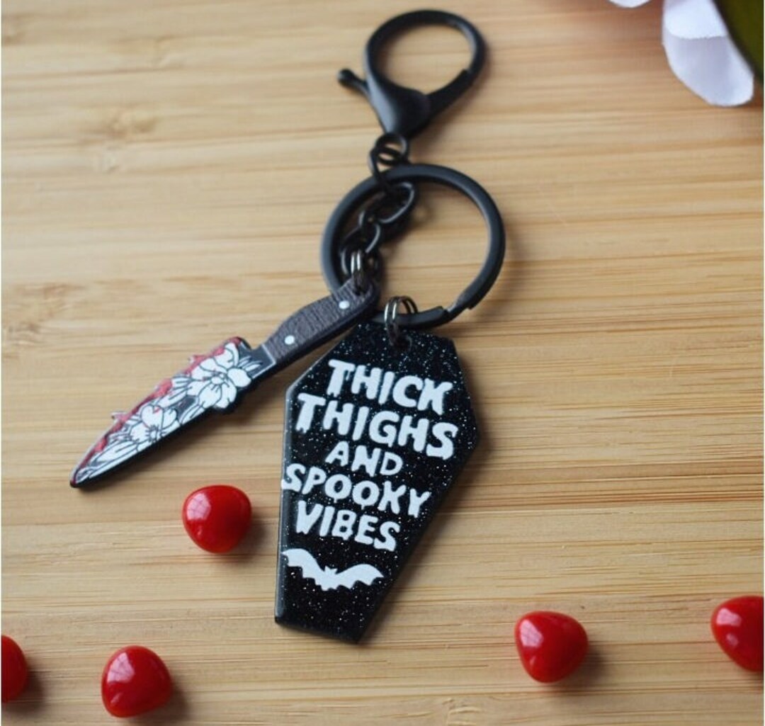 Thick Thighs & Spooky Vibes Keychains, Sparkly With Gothic Charm. - Etsy