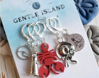 Prince Edward Island stitch markers, set of five with clasps or rings.