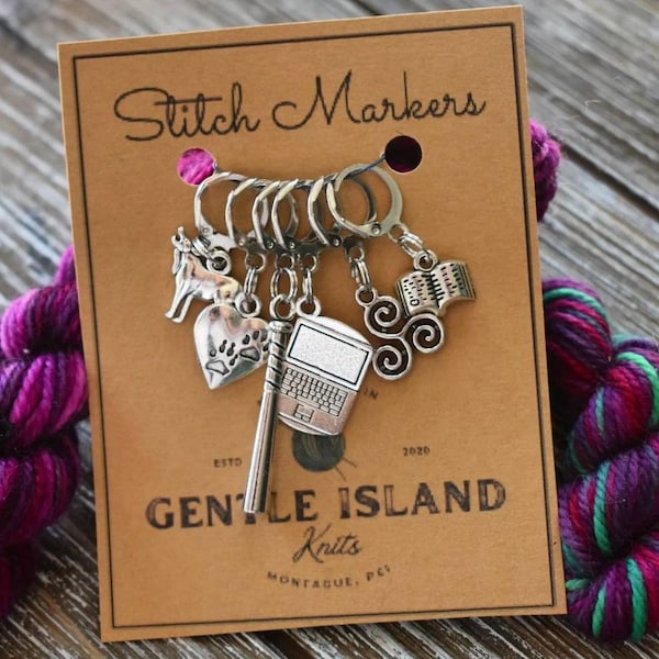 Wolf fandom stitch markers, set of six.