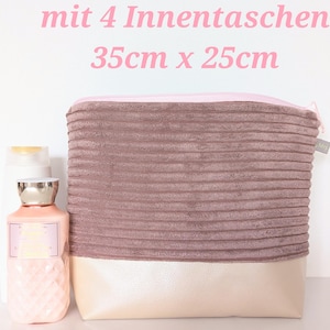 XXL Kulturbeutel Cord Damen mit 4 Fächern, XXL Kulturtasche Damen groß, Kulturbeutel groß , Kulturbeutel Damen, Waschtasche groß Damen