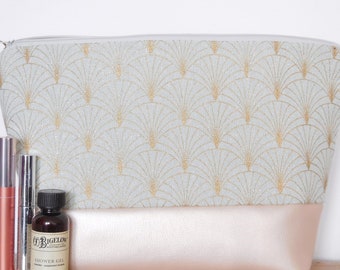 Large vegan Toiletry Bag, Toilet Bag for her, Large Wash Bag,  gold