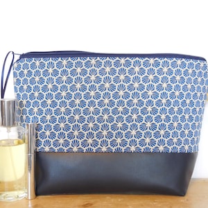 XL Kulturbeutel mit 2 Fächern, Kulturtasche Damen groß, Kosmetiktasche groß blau, Waschtasche groß