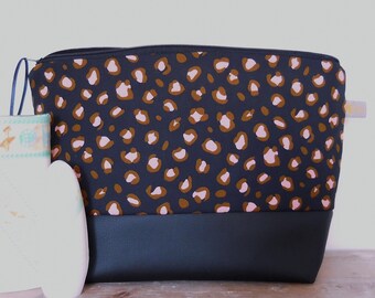 Large vegan Toiletry Bag, Toilet Bag for her, Large Wash Bag, black gold