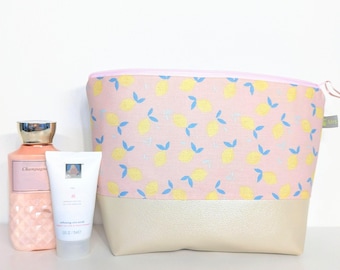 Large vegan Toiletry Bag, Toilet Bag for her, Large Wash Bag, black gold