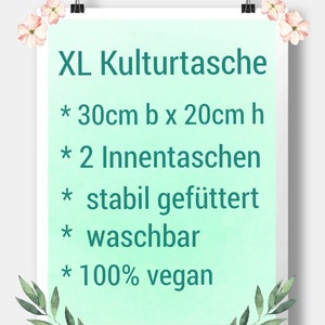 XL Kulturbeutel mit Innentaschen, Kulturtasche groß, Kulturbeutel groß, Kulturbeutel Damen, schwarz vegan, Waschtasche vegan Bild 5