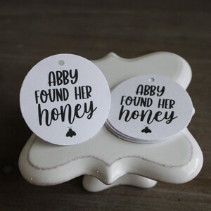 She found her honey • Honey Bridal Shower Favors • Bee Party Favor Tags • Bee Wedding - personalize with bride’s name!