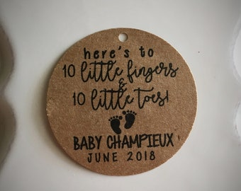 Here's to 10 Little Fingers & 10 Little Toes Baby shower bag tags - TWINS available!